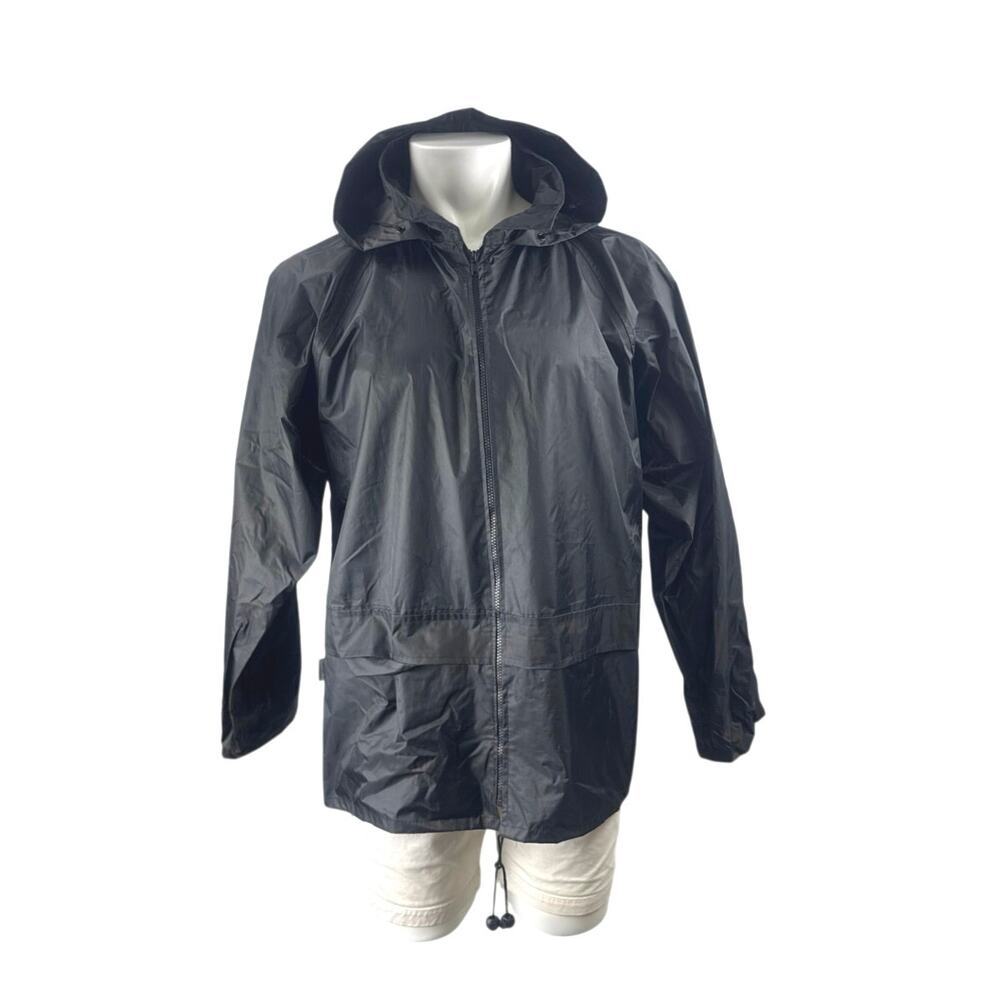 PortWest Men's Black Hoodie Hooded Waterproof Workwear Rain Coat Jacket Size L